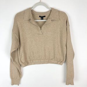 Forever 21 Long Sleeve Cropped Beige Collared Sweater